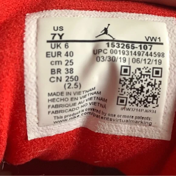 Youth Nike Air Jordan 12 Retro Fiba 130690-107 2019 White Red Metallic Gold - Picture 8 of 9